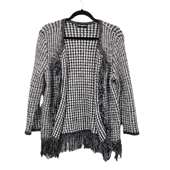 Karl Lagerfeld Black and White Open Front Blazer with Fringes Size Small - Picture 1 of 11